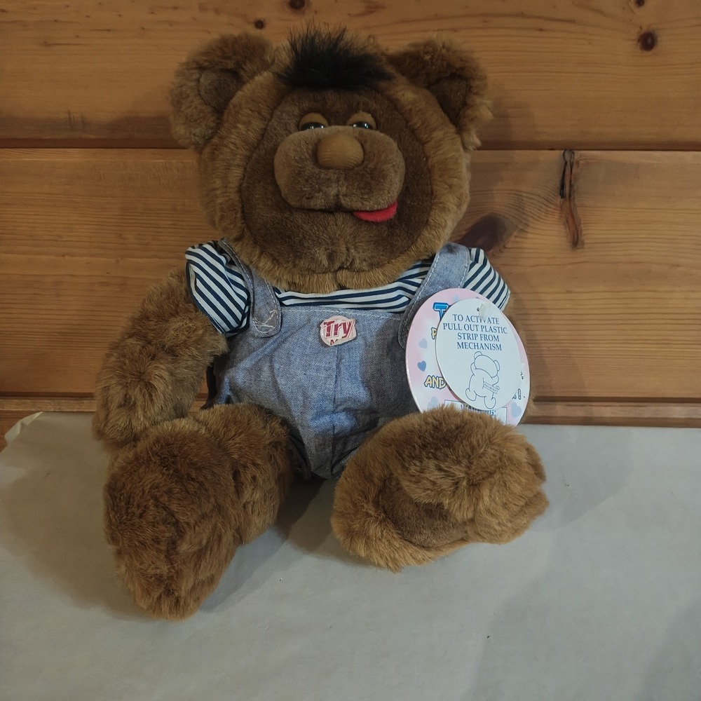Vintage 1996 Uneeda Doll Talking Teddy Bear Plush Brown Overall [Not Working] D5